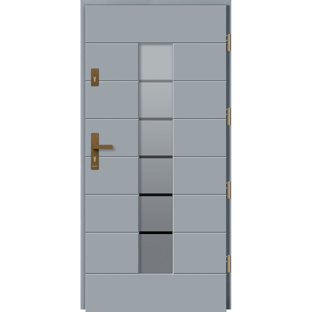 Baranski lauko durys. Modelis DB251 RAL7040. 78mm konstrukcija. Stiklo paketas matinis su refleks juostomis.