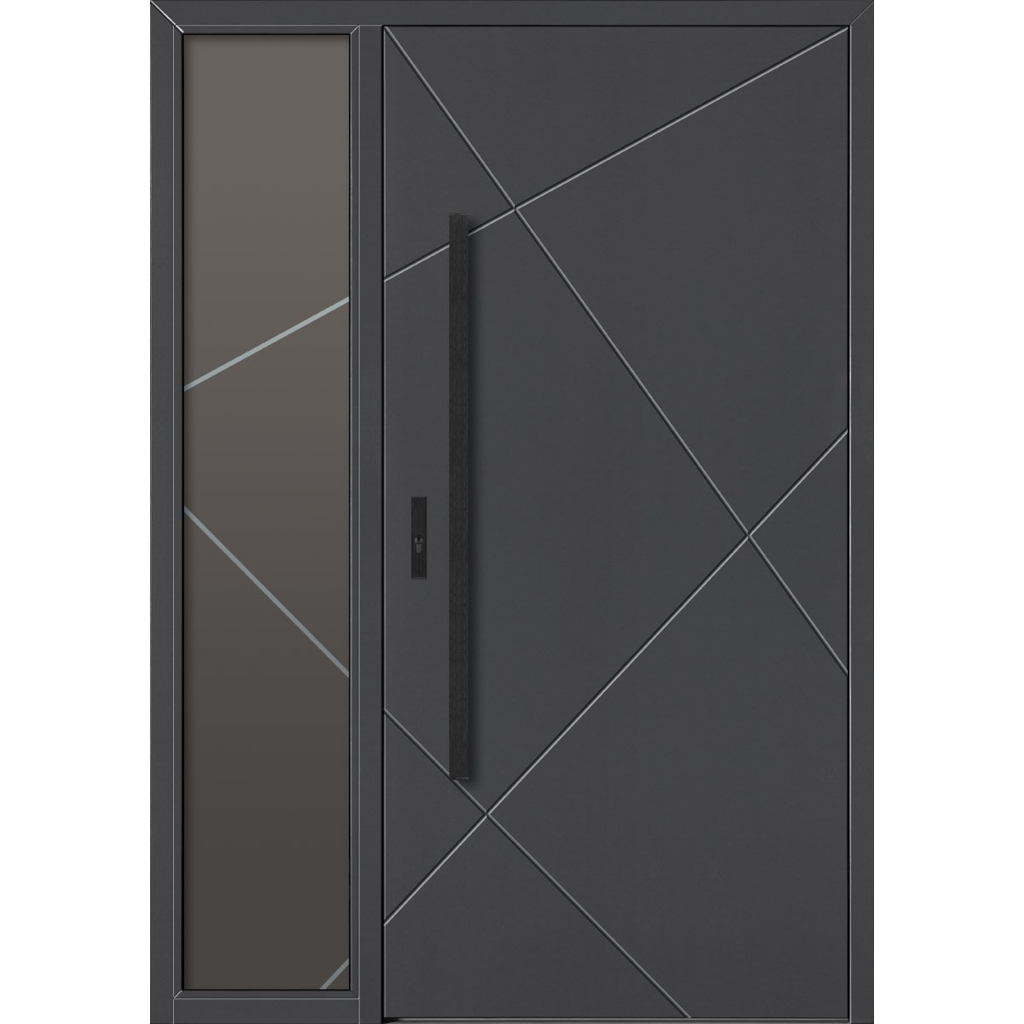 Baranski lauko durys. Modelis DB289 RAL7016. 90mm konstrukcija. Su šaliduriu. Stiklas refleks su matinėmis linijomis.