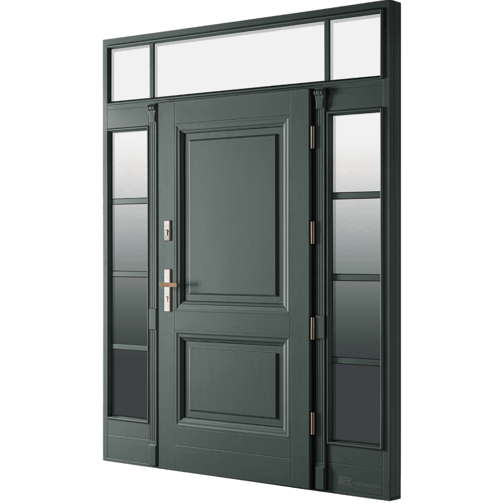 Baranski lauko durys. Modelis DB104 RAL6012. 78mm konstrukcija. Su šaliduriais ir viršlangiu.